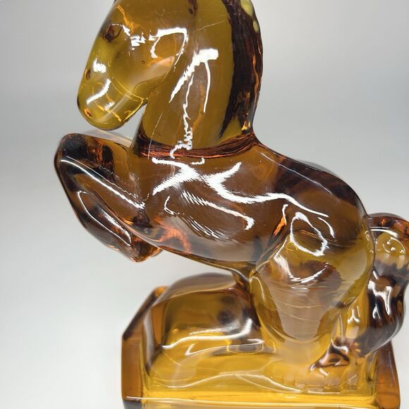 Vintage Rare L.E. Smith Amber Satin Glass Rearing Horse Bookends Pair Of 2 MCM - Picture 13 of 13